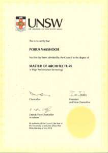 Graduation Certificate Master of Architecture