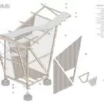 Detailed Exploded Axo of a compact house/hut created in Rhino