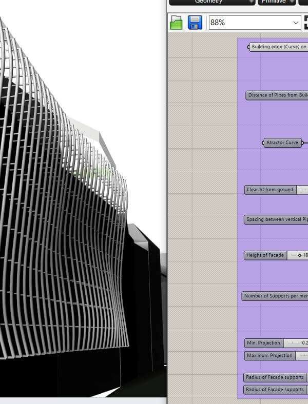 Parametric Wavy Vertical Pipe Facade Grasshopper