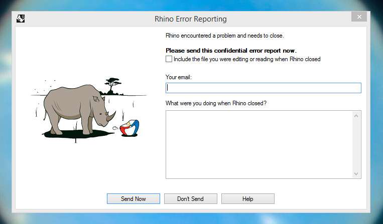 Screenshot of Rhino Crash Window